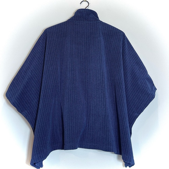 L.L.BEAN Women's Fleece Poncho Jacket Cape Full Zip Navy Blue Herringbone Size L - Picture 2 of 7